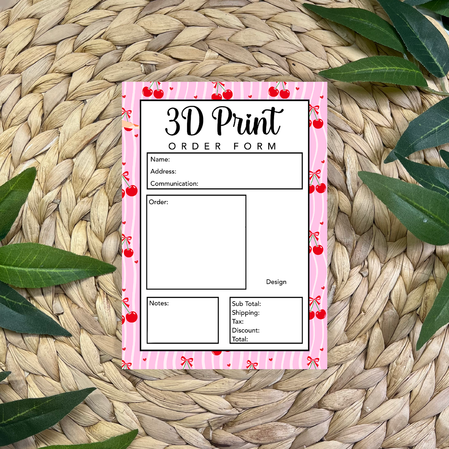 3D Prints Order Form Pad (50 pgs- 5x7 inches)