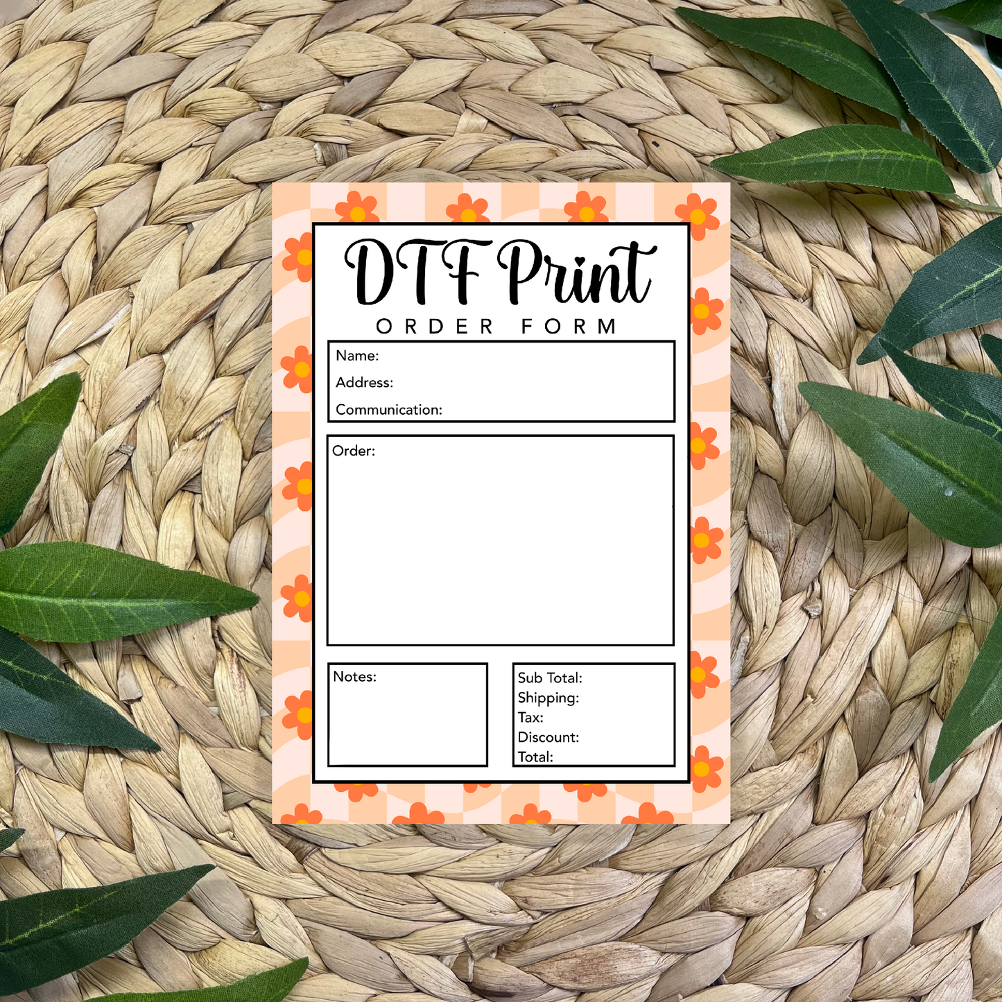 DTF Prints Order Form Pad (50 pgs- 5x7 inches)