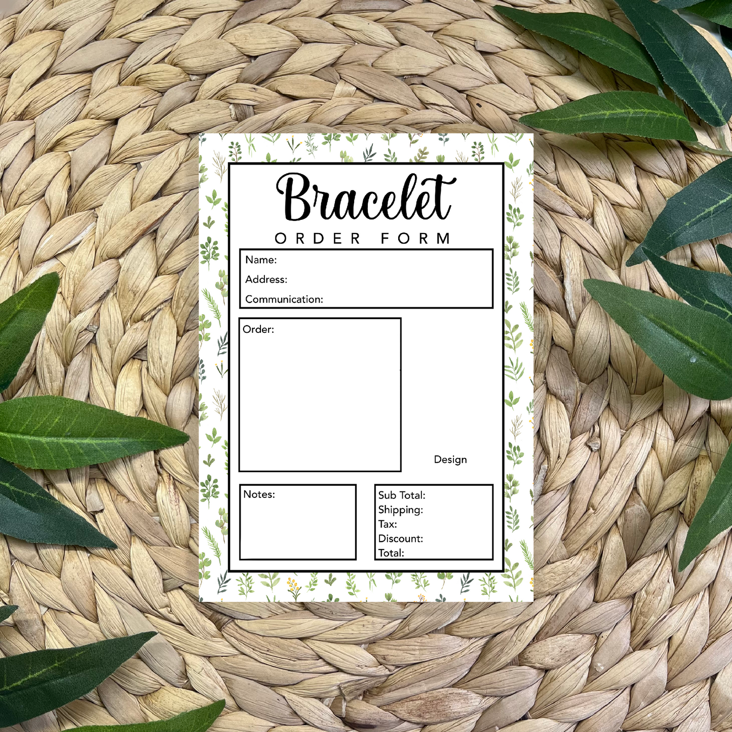 Bracelet Order Form Pad (50 pgs- 5x7 inches)