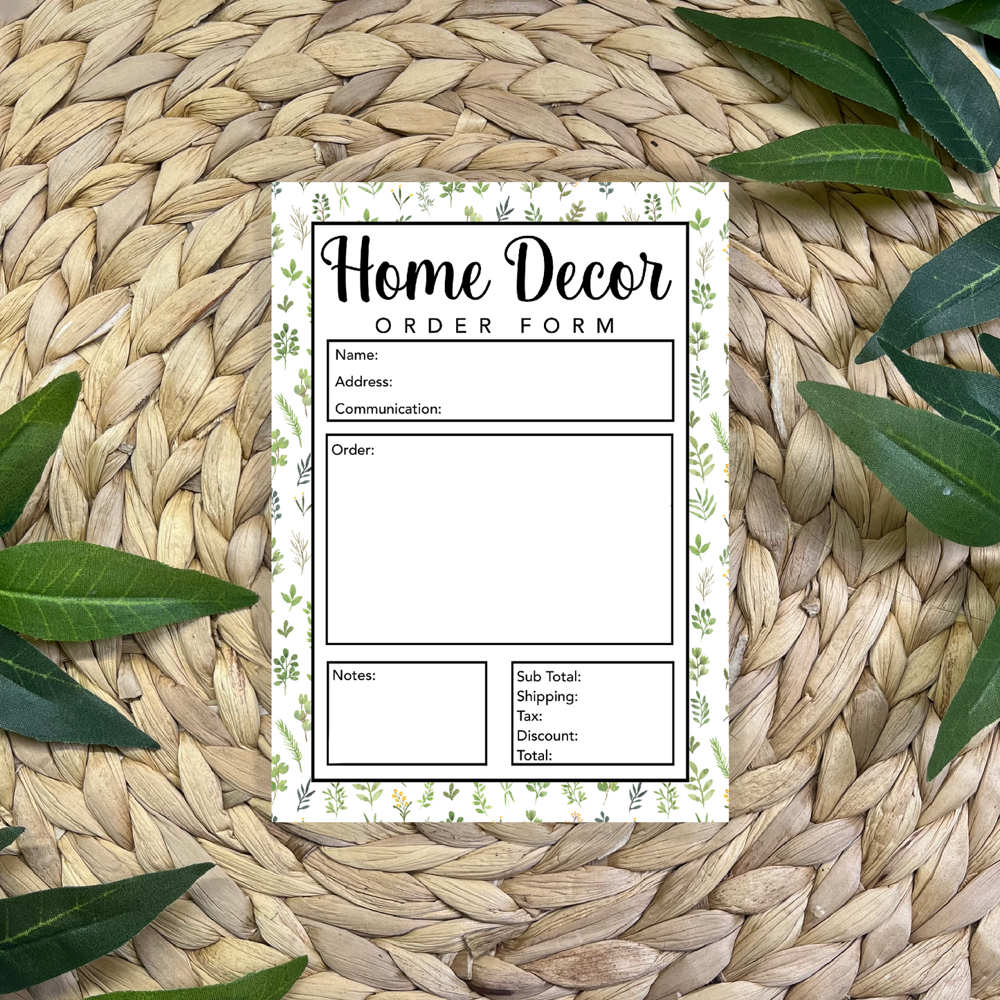 Home Decor Order Form Pad (50 pgs- 5x7 inches)