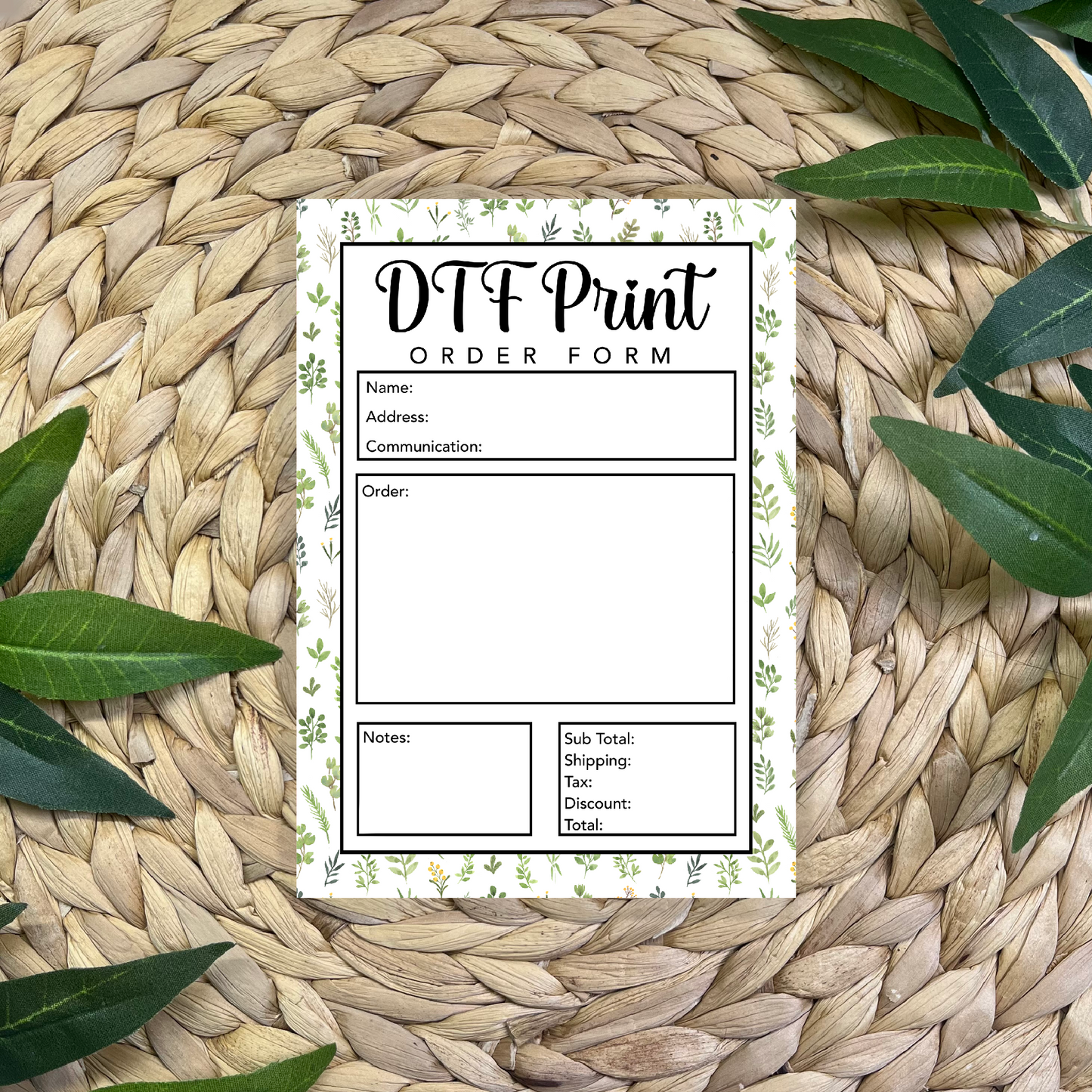 DTF Prints Order Form Pad (50 pgs- 5x7 inches)