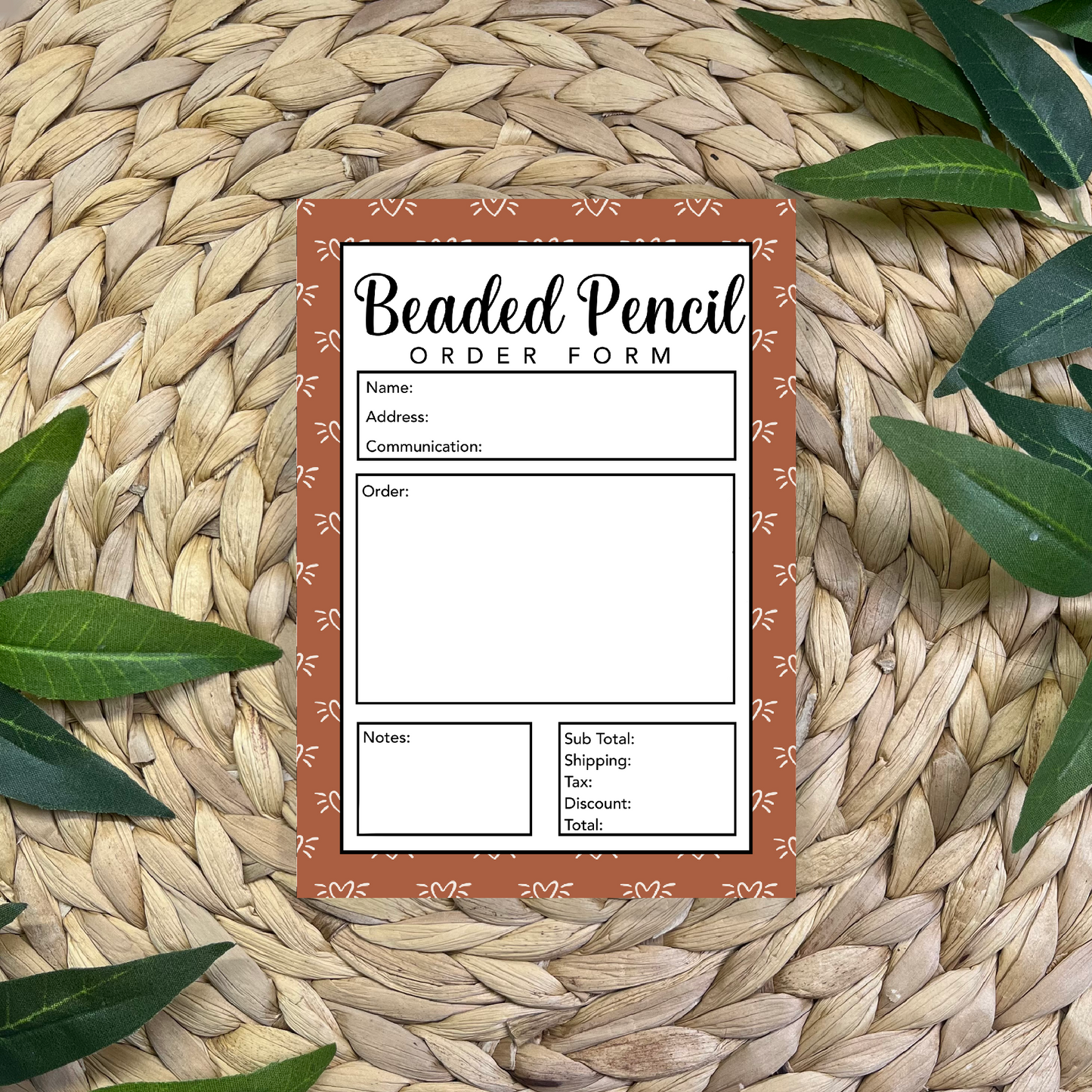 Beaded Pencil Order Form Pad (50 pgs- 5x7 inches)