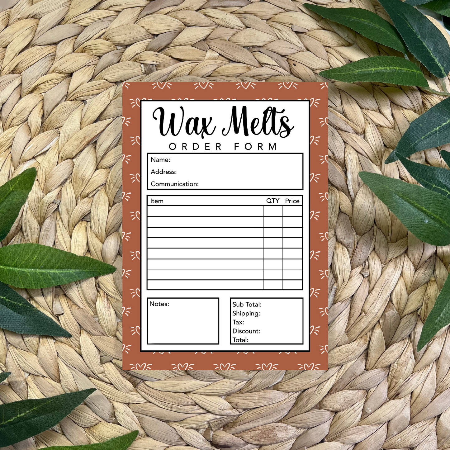 Wax Melts Order Form Pad (50 pgs- 5x7 inches)