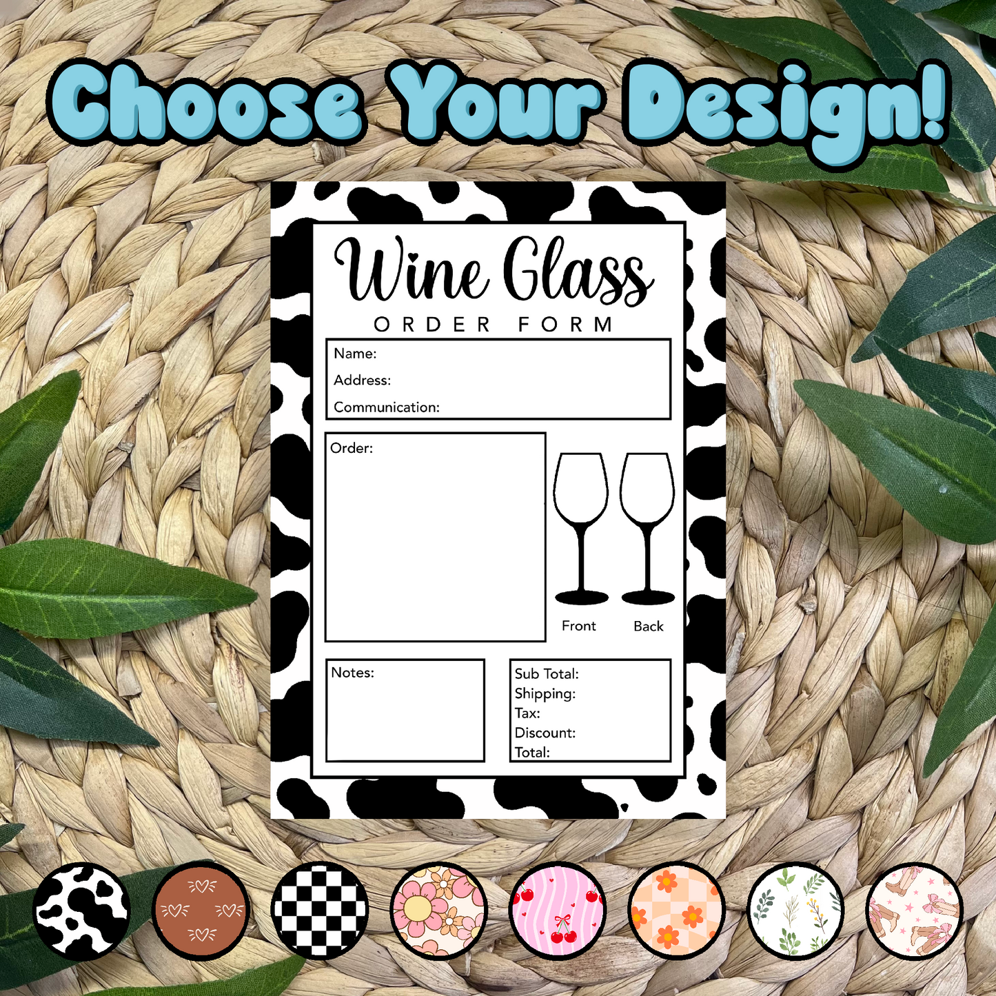Wine Glass Order Form Pad (50 pgs- 5x7 inches)