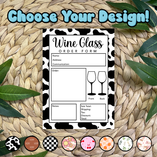 Wine Glass Order Form Pad (50 pgs- 5x7 inches)