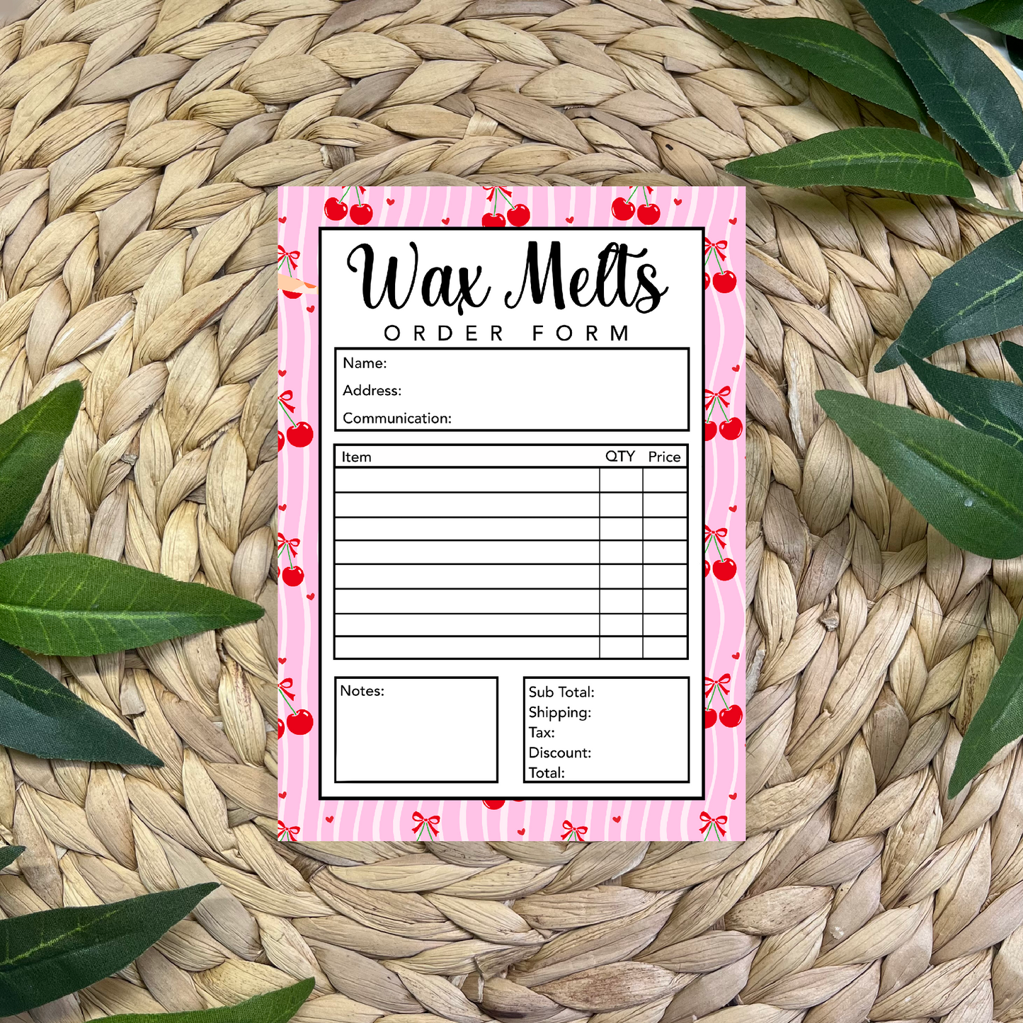 Wax Melts Order Form Pad (50 pgs- 5x7 inches)