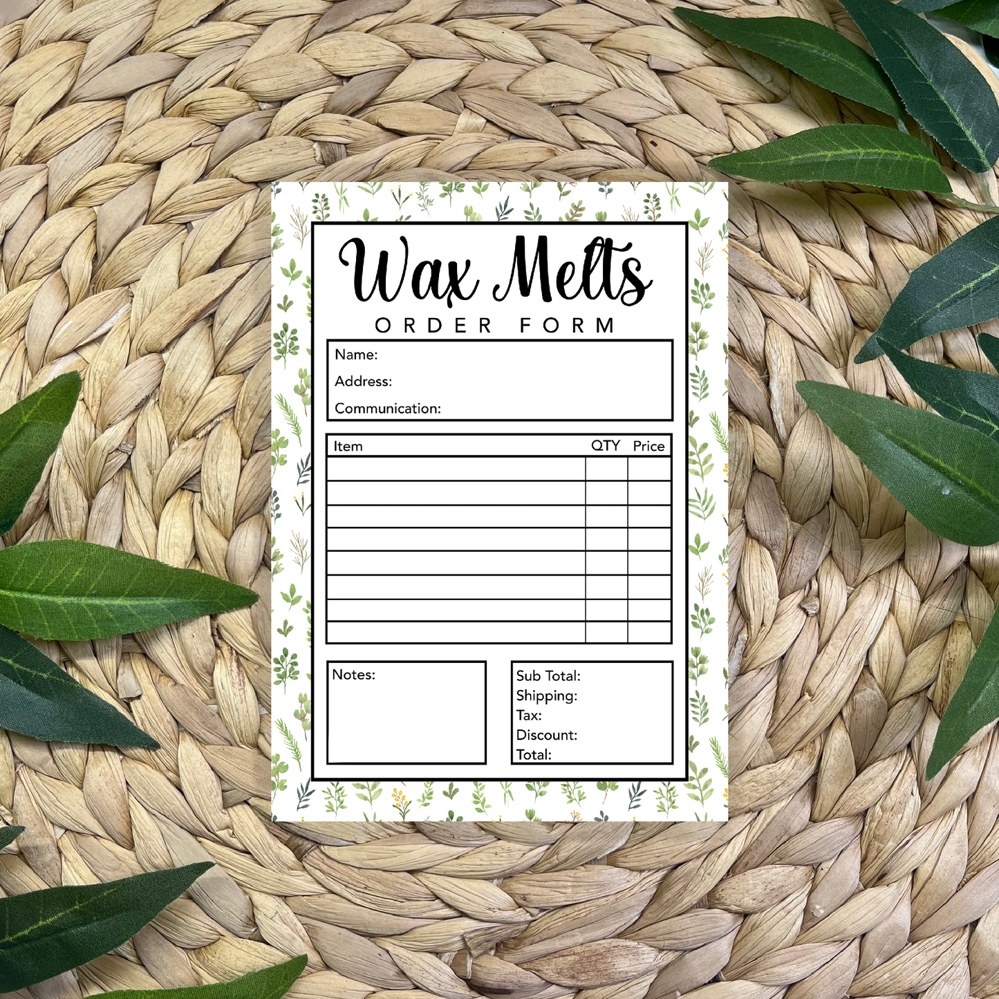 Wax Melts Order Form Pad (50 pgs- 5x7 inches)