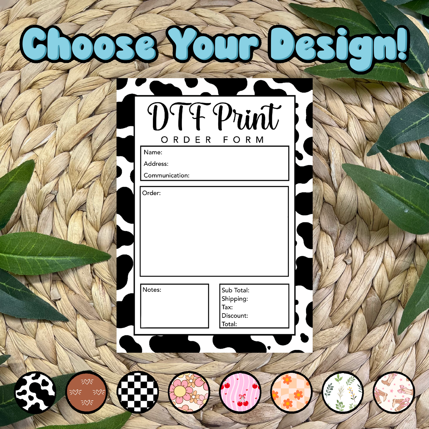 DTF Prints Order Form Pad (50 pgs- 5x7 inches)