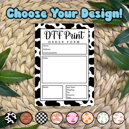 DTF Prints Order Form Pad (50 pgs- 5x7 inches)