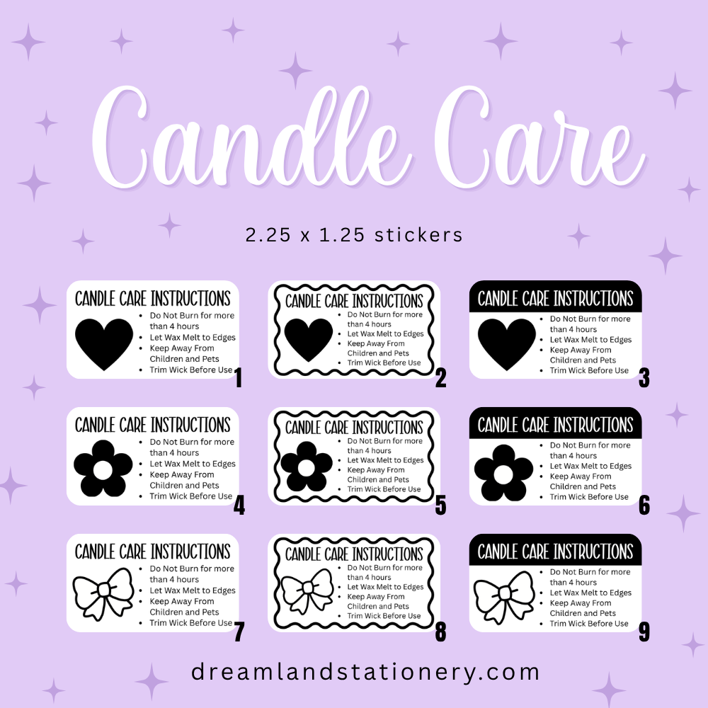 Candle Care Instructions (100 count-1.25x2.25 Stickers)