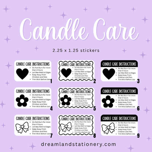 Candle Care Instructions (100 count-1.25x2.25 Stickers)