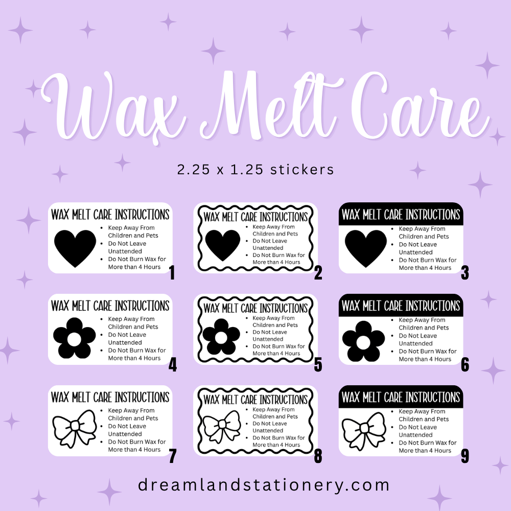 Wax Melt Care Instructions (100 count-1.25x2.25 Stickers)