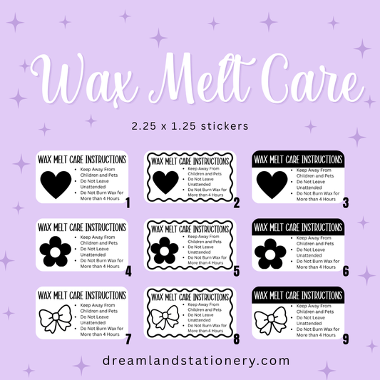 Wax Melt Care Instructions (100 count-1.25x2.25 Stickers)